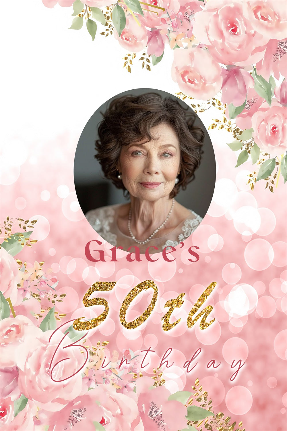 Toile de fond Anniversaire Personnalisé Floral Romantique Élégant 50ème MRR3-169