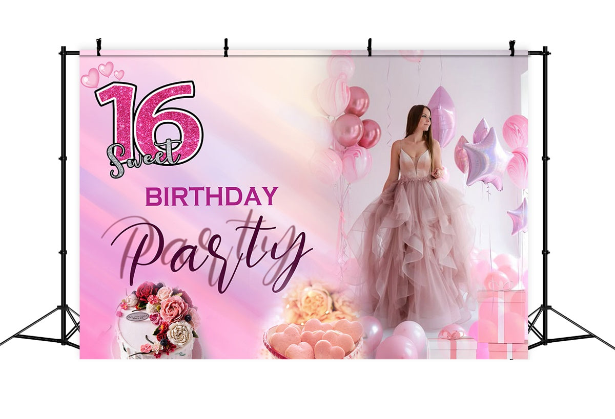 Toile de fond Deco Anniversaire Glamour Rose Sweet 16 MRR3-2