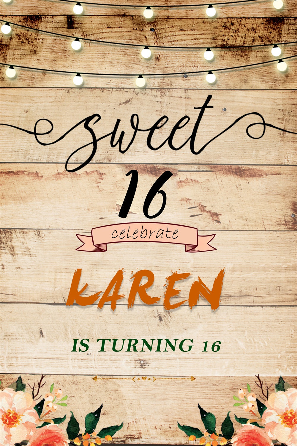 Toile de fond Deco Anniversaire Sweet 16 Bois Rustique MRR3-21
