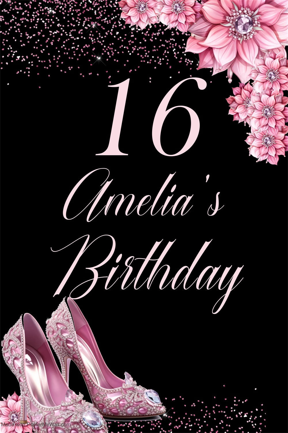 Toile de fond Anniversaire Personnalisé Sweet 16 Chaussures Roses MRR3-22