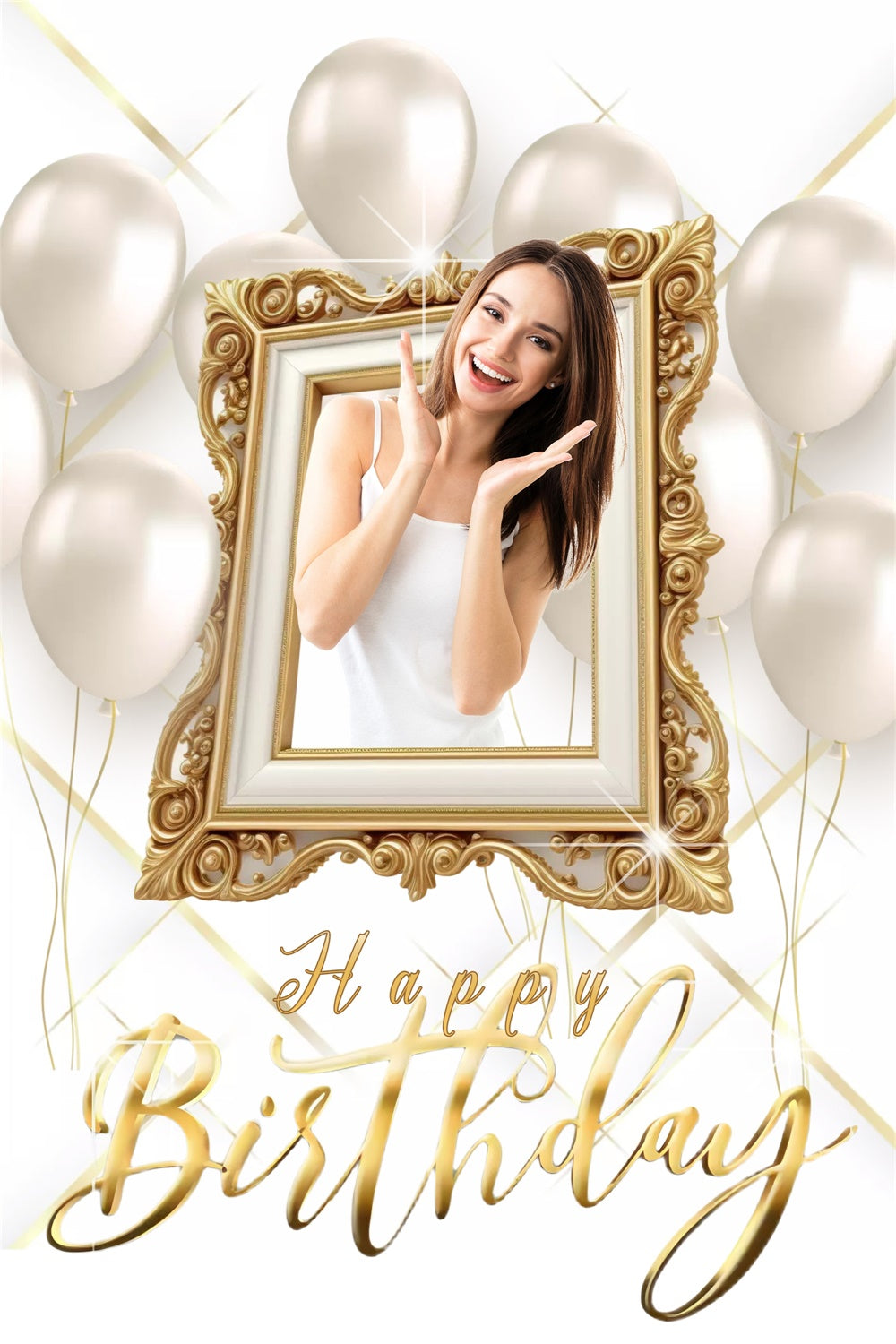 Toile de fond Photo Anniversaire Ballons Cadre Doré MRR3-26