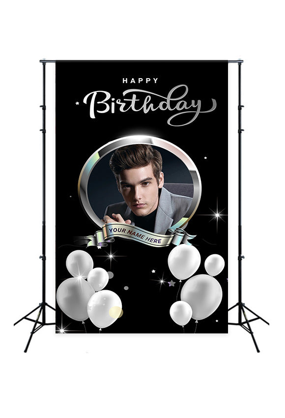 Toile de fond Anniversaire Personnalisé Luxe Argent Noir MRR3-27