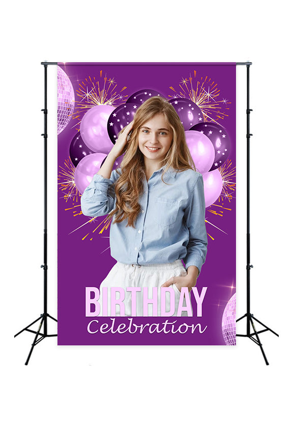Toile de fond Deco Anniversaire Fête Ballons Violets MRR3-28