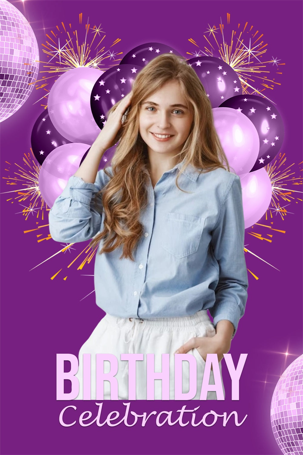 Toile de fond Deco Anniversaire Fête Ballons Violets MRR3-28