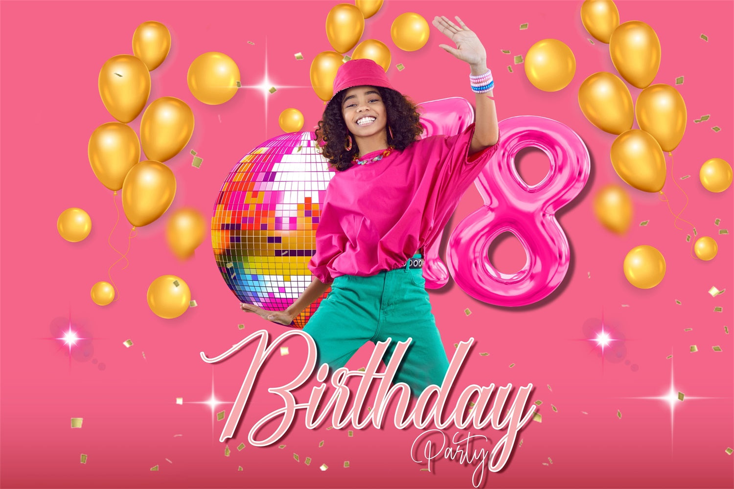 Toile de fond Anniversaire Personnalisé Fête Ballons Dorés MRR3-3