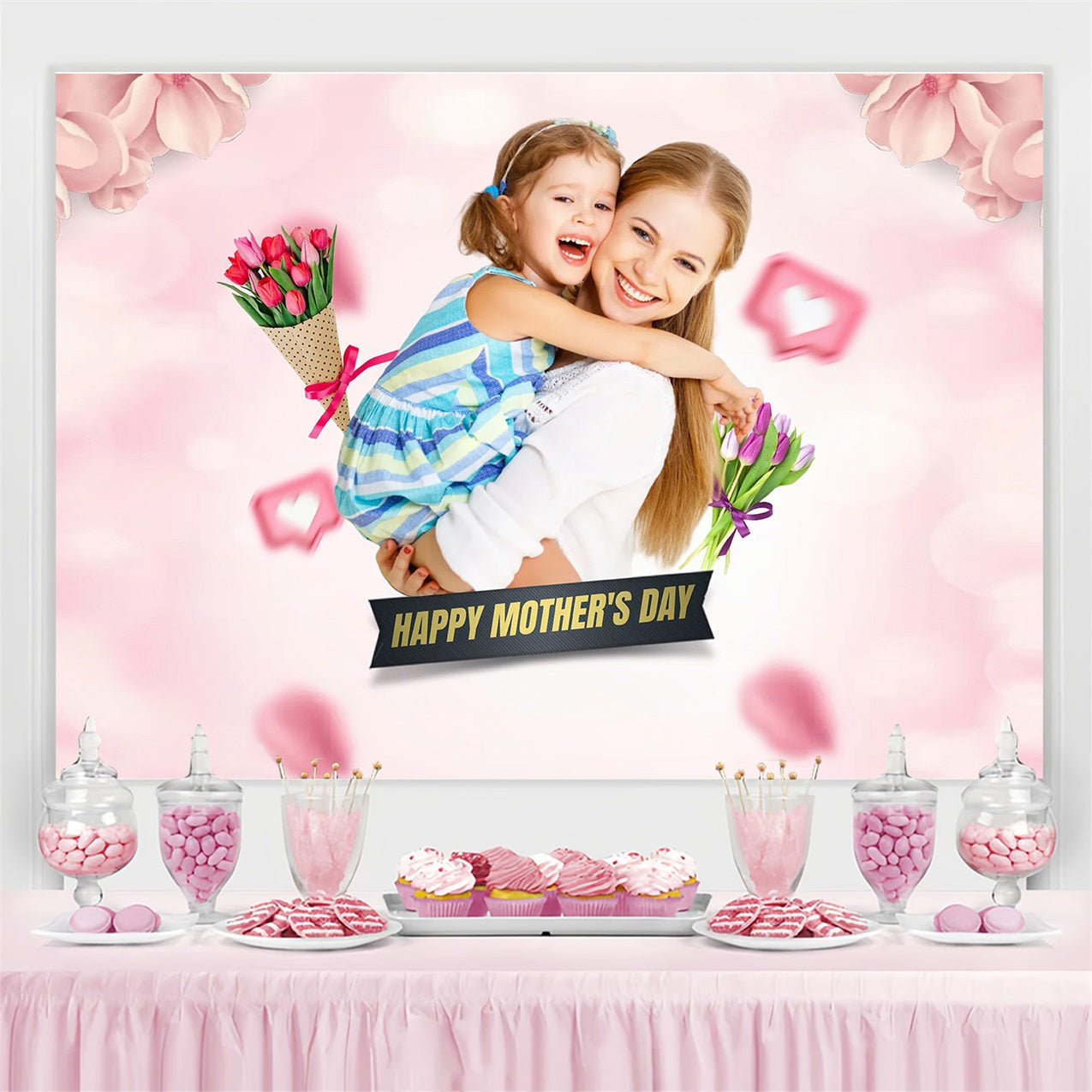 Toile de fond Fête des Mères Amour Rose Floral Personnalisée MRR3-31