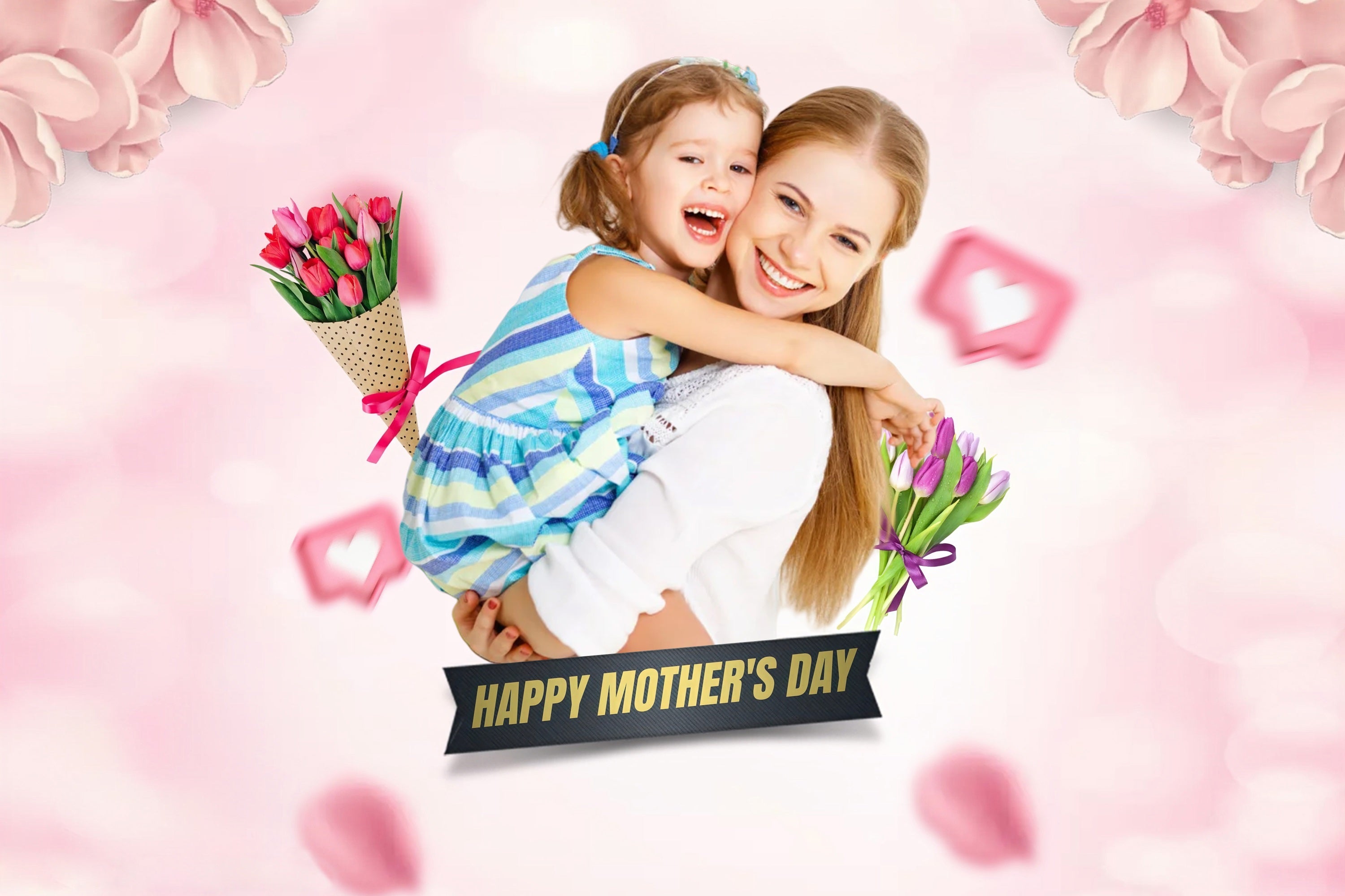 Toile de fond Fête des Mères Amour Rose Floral Personnalisée MRR3-31