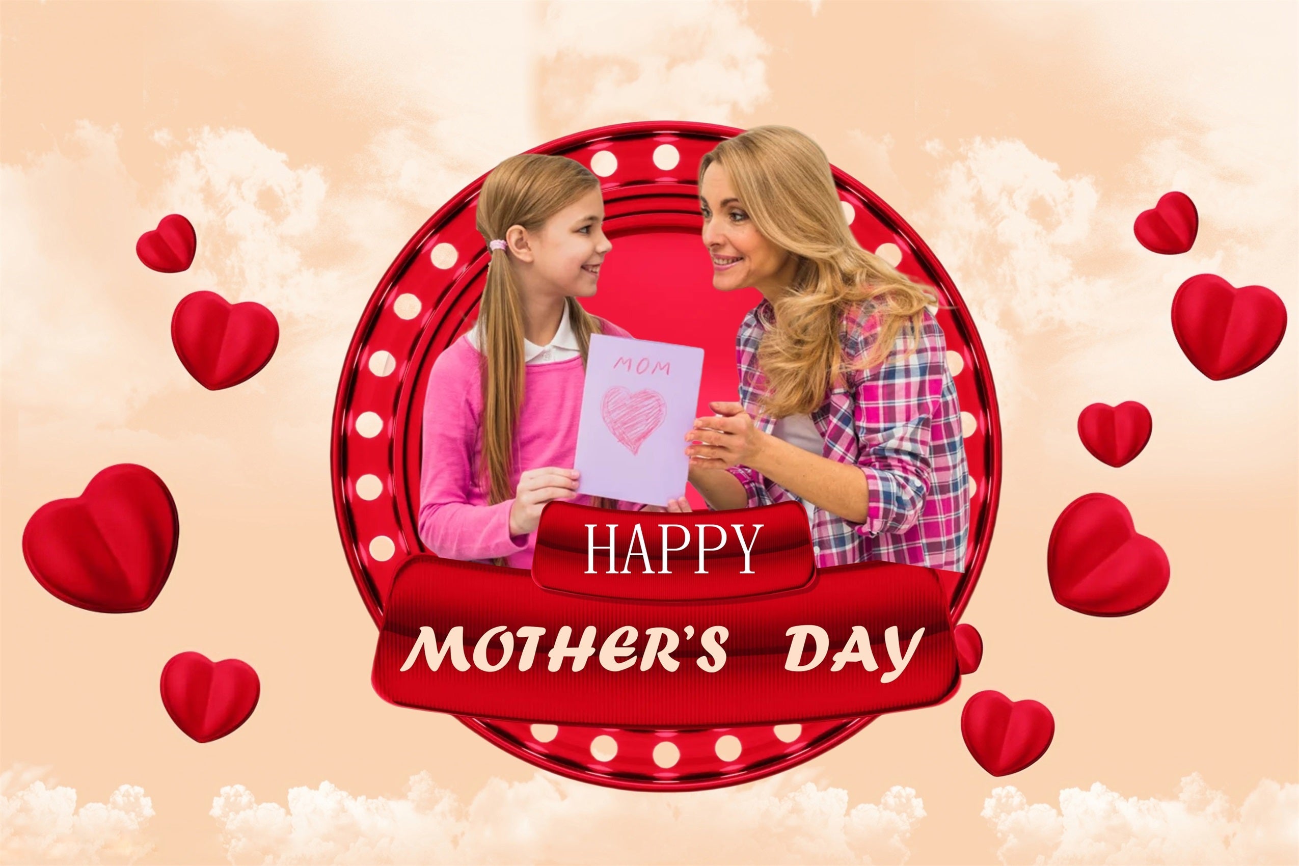 Toile de fond Fête des Mères Cœurs Rouges Chaleureux Personnalisée MRR3-33