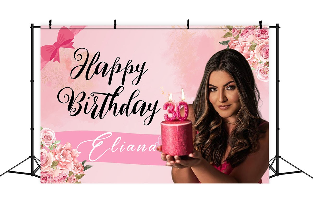 Toile de fond Personnalisable Anniversaire Élégance Florale 30ème MRR3-4