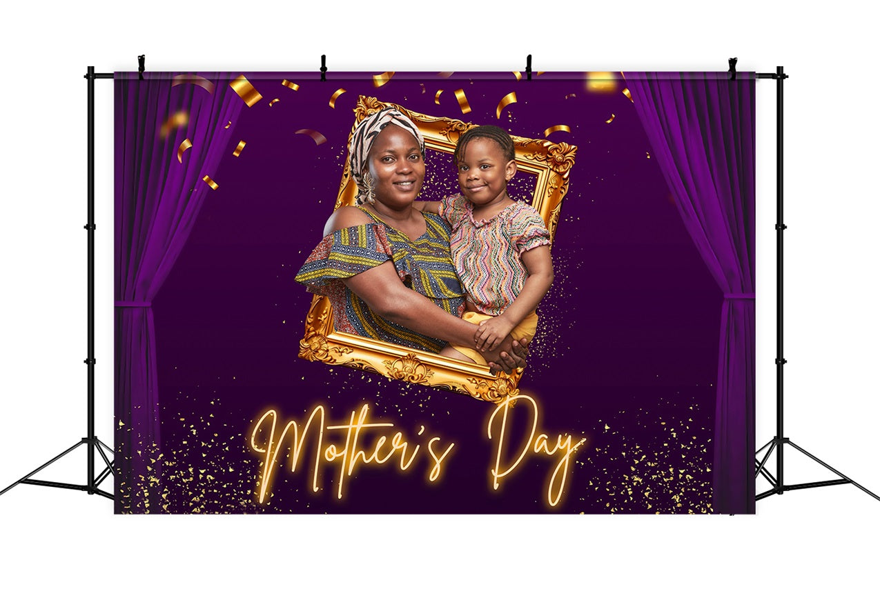 Toile de fond Fête des Mères Cadre Or Violet Personnalisée MRR3-41