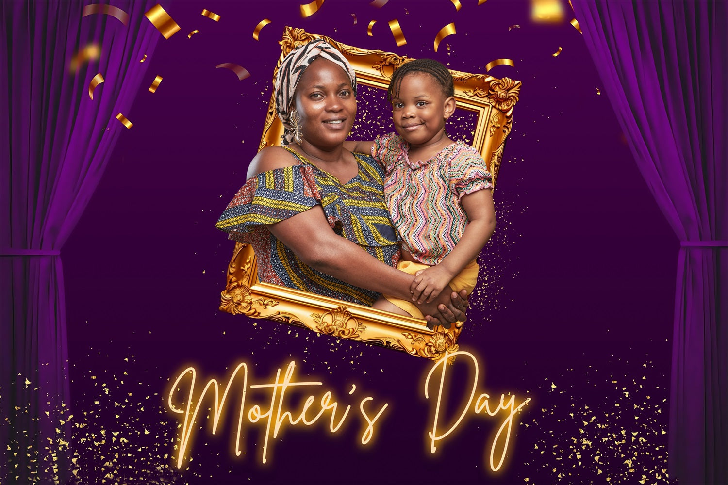 Toile de fond Fête des Mères Cadre Or Violet Personnalisée MRR3-41