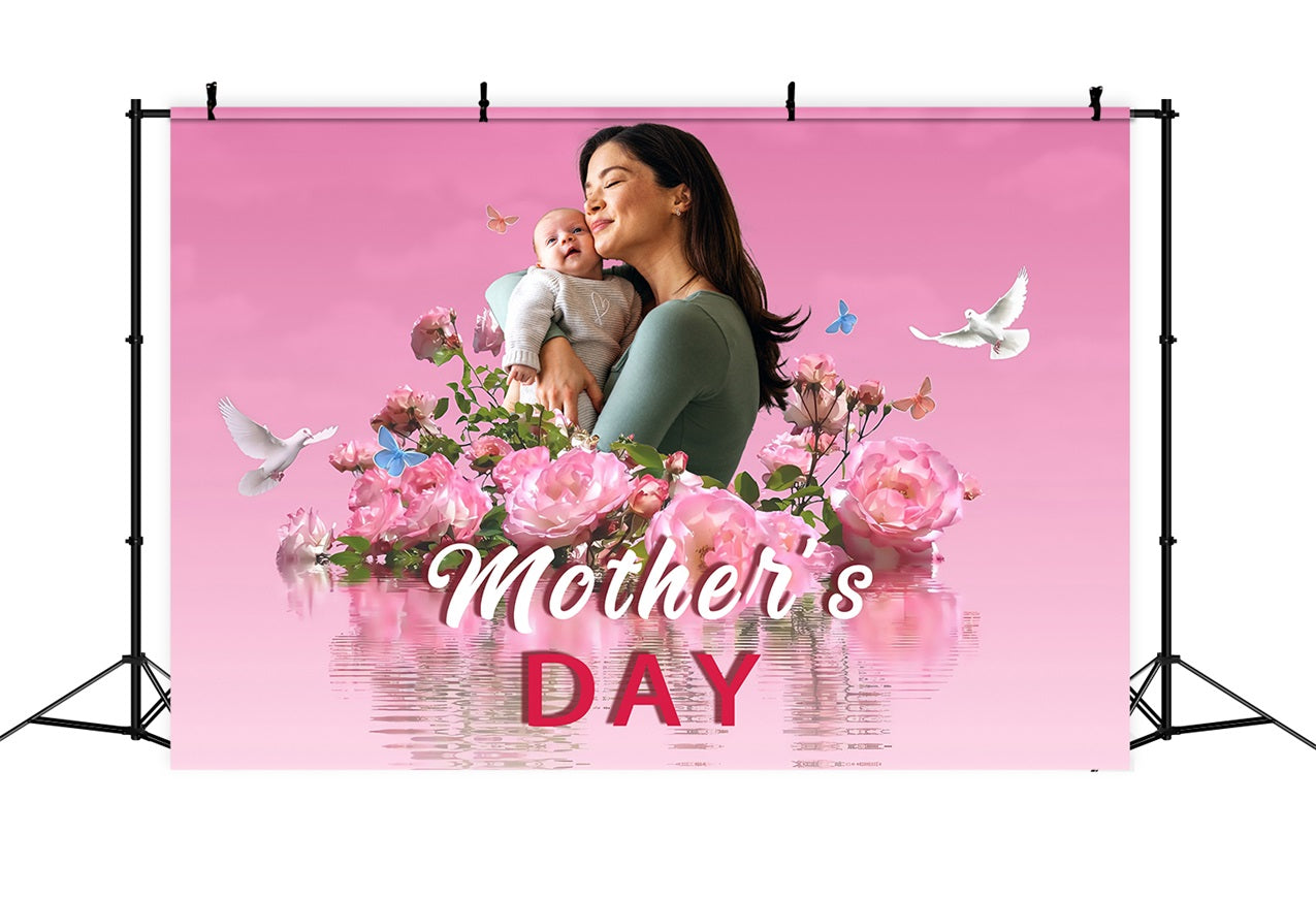 Toile de fond Fête des Mères Fleurs Colombes Papillons Personnalisée MRR3-45