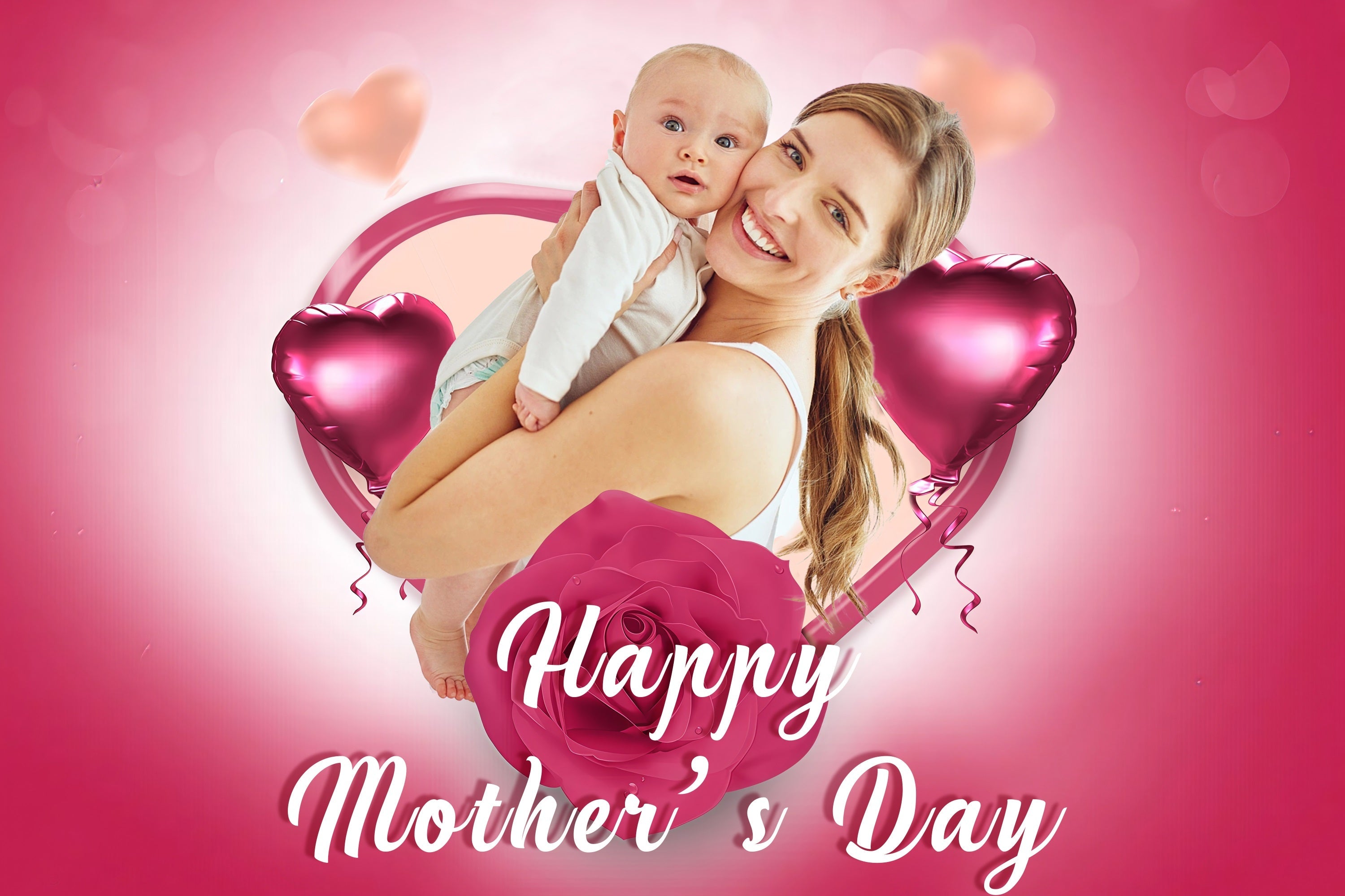 Toile de fond Fête des Mères Ballons Cœur Rose Amour Personnalisée MRR3-47