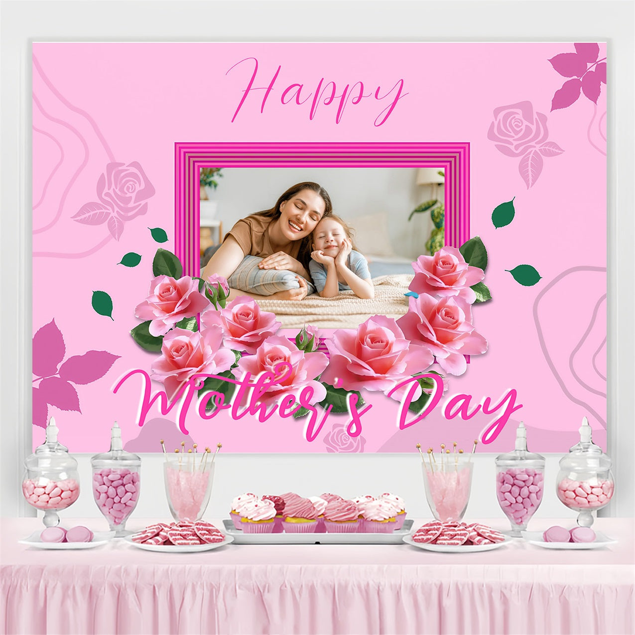 Toile de fond Fête des Mères Cadre Roses Roses Personnalisée MRR3-48