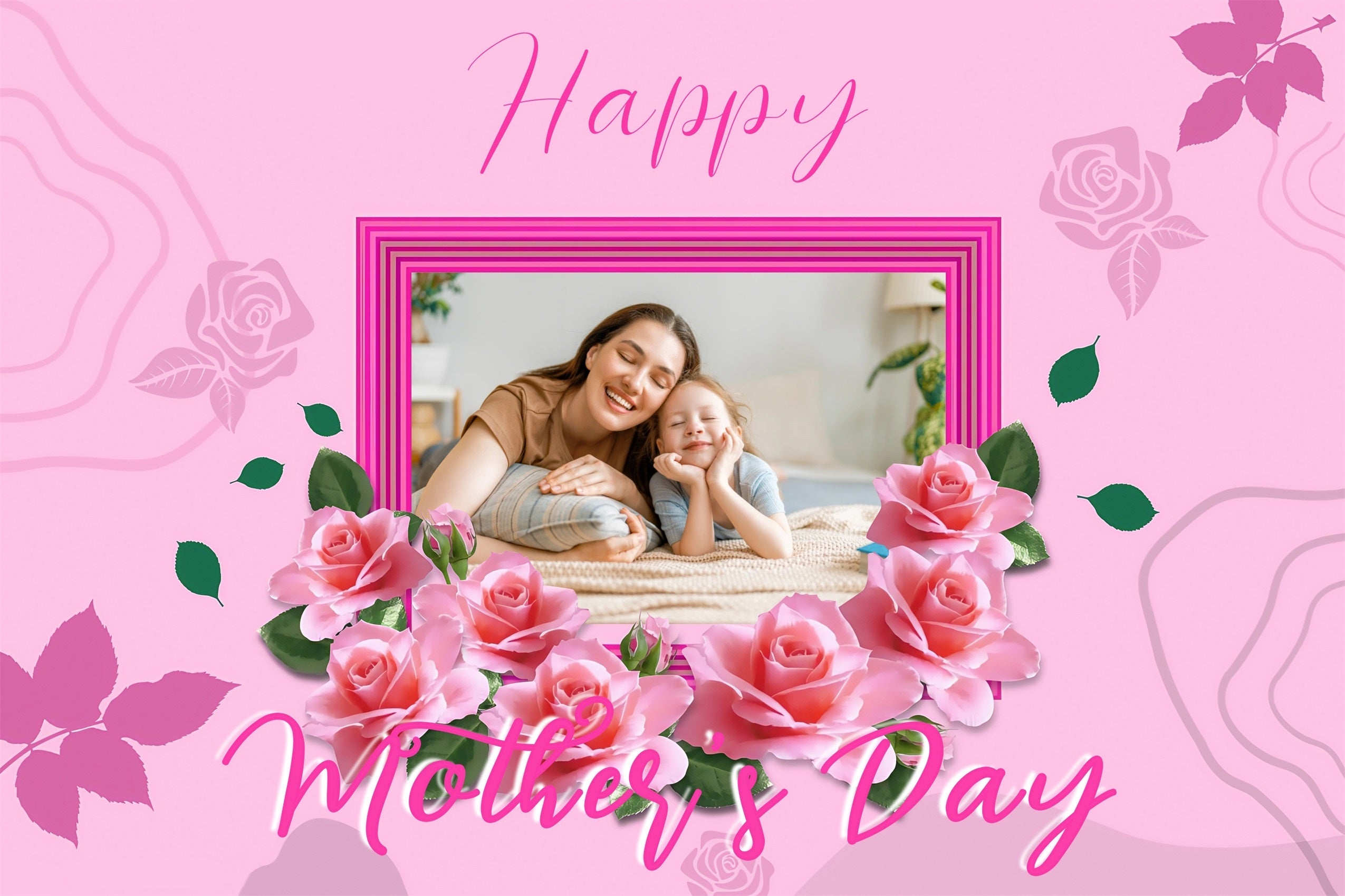 Toile de fond Fête des Mères Cadre Roses Roses Personnalisée MRR3-48