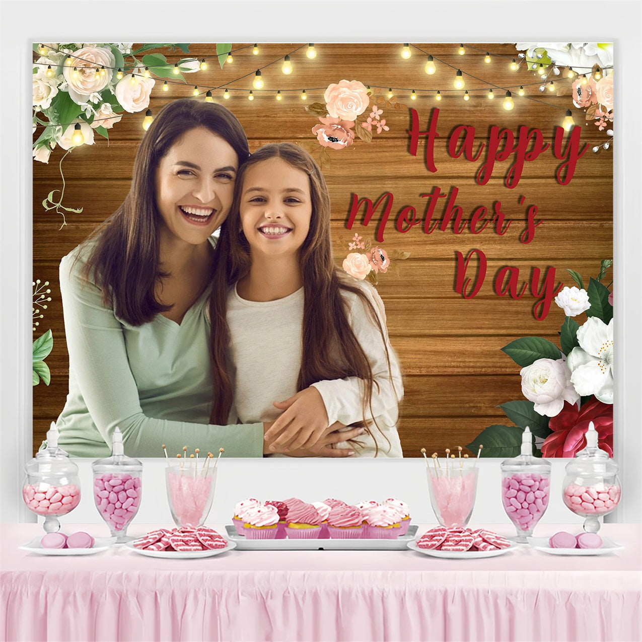 Toile de fond Fête des Mères Lumières Scintillantes Fleurs Personnalisée MRR3-49