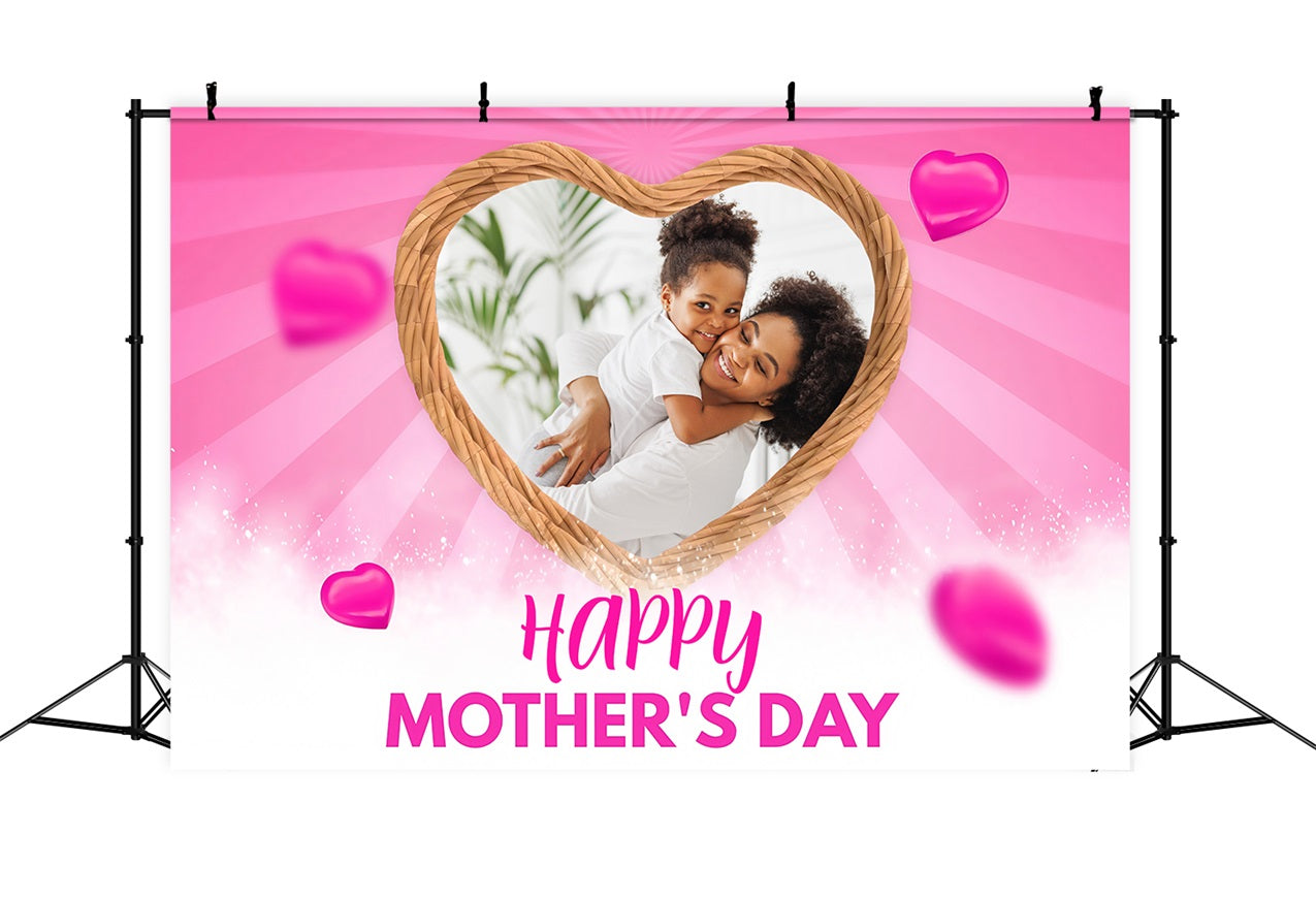 Toile de fond Fête des Mères Cadre Cœurs Roses Scintillants Personnalisée MRR3-52