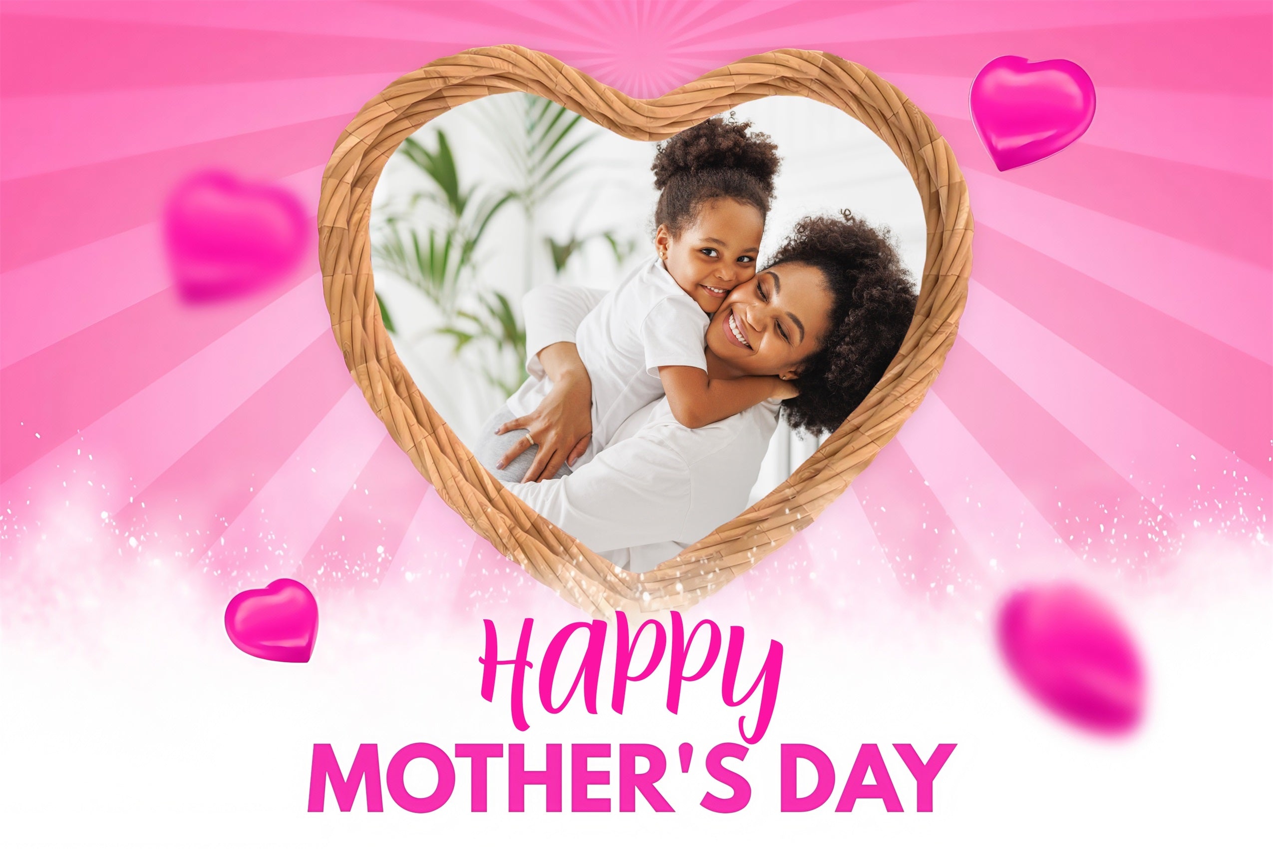 Toile de fond Fête des Mères Cadre Cœurs Roses Scintillants Personnalisée MRR3-52