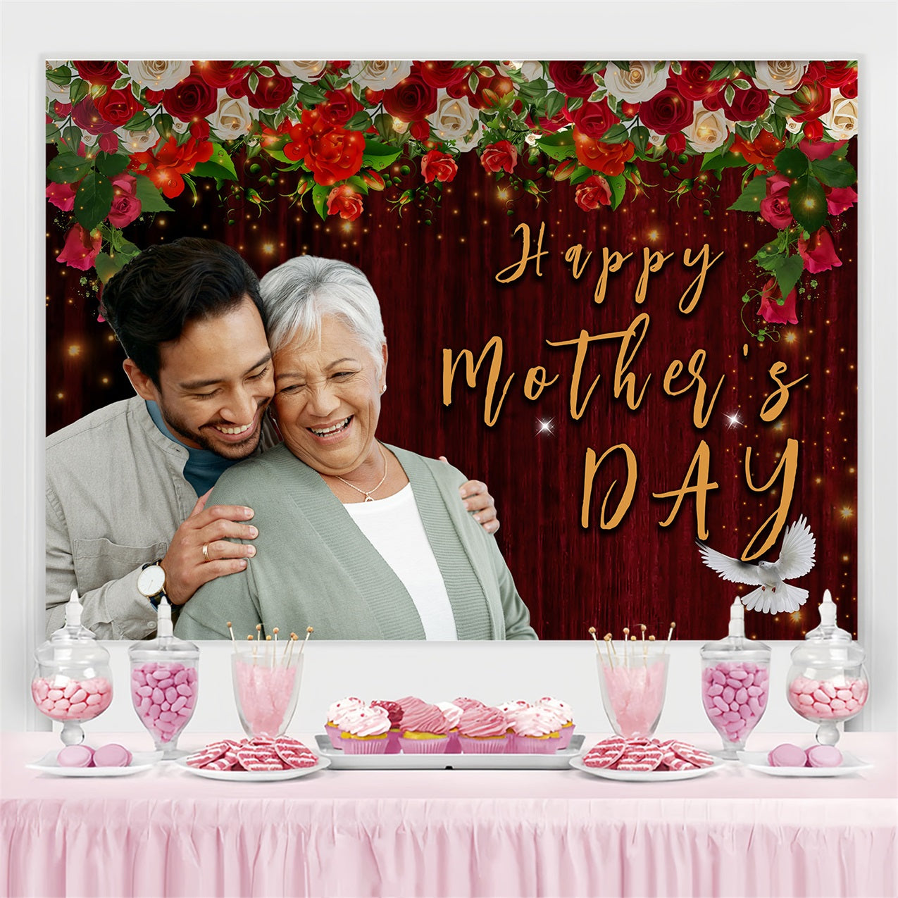 Toile de fond Fête des Mères Roses Fleurissantes Famille Personnalisée MRR3-57