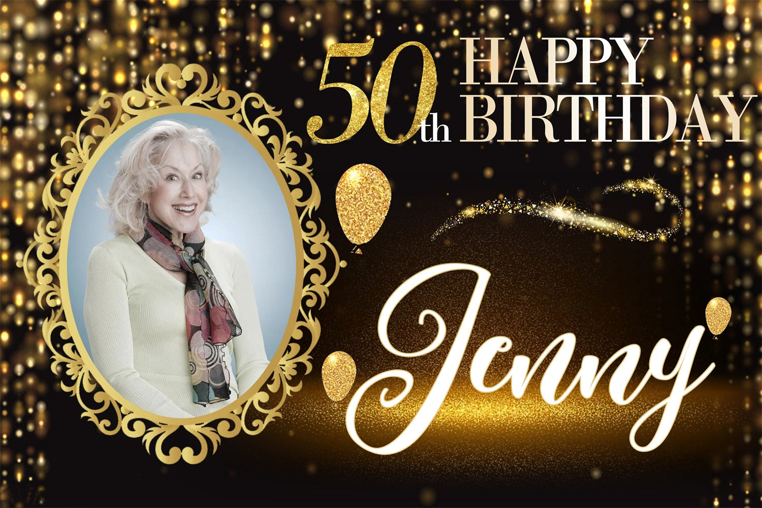 Toile de fond Deco Anniversaire Glamour Or 50ème MRR3-6