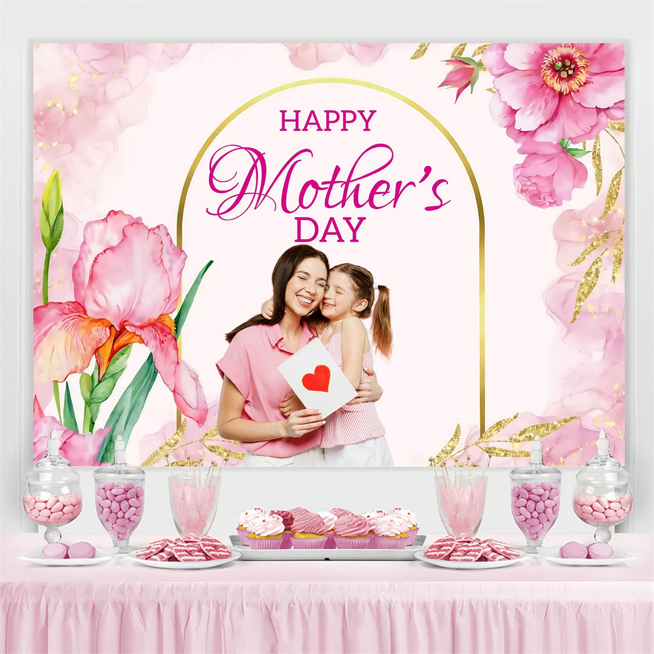 Toile de fond Fête des Mères Arche Dorée Fleurie Personnalisée MRR3-65