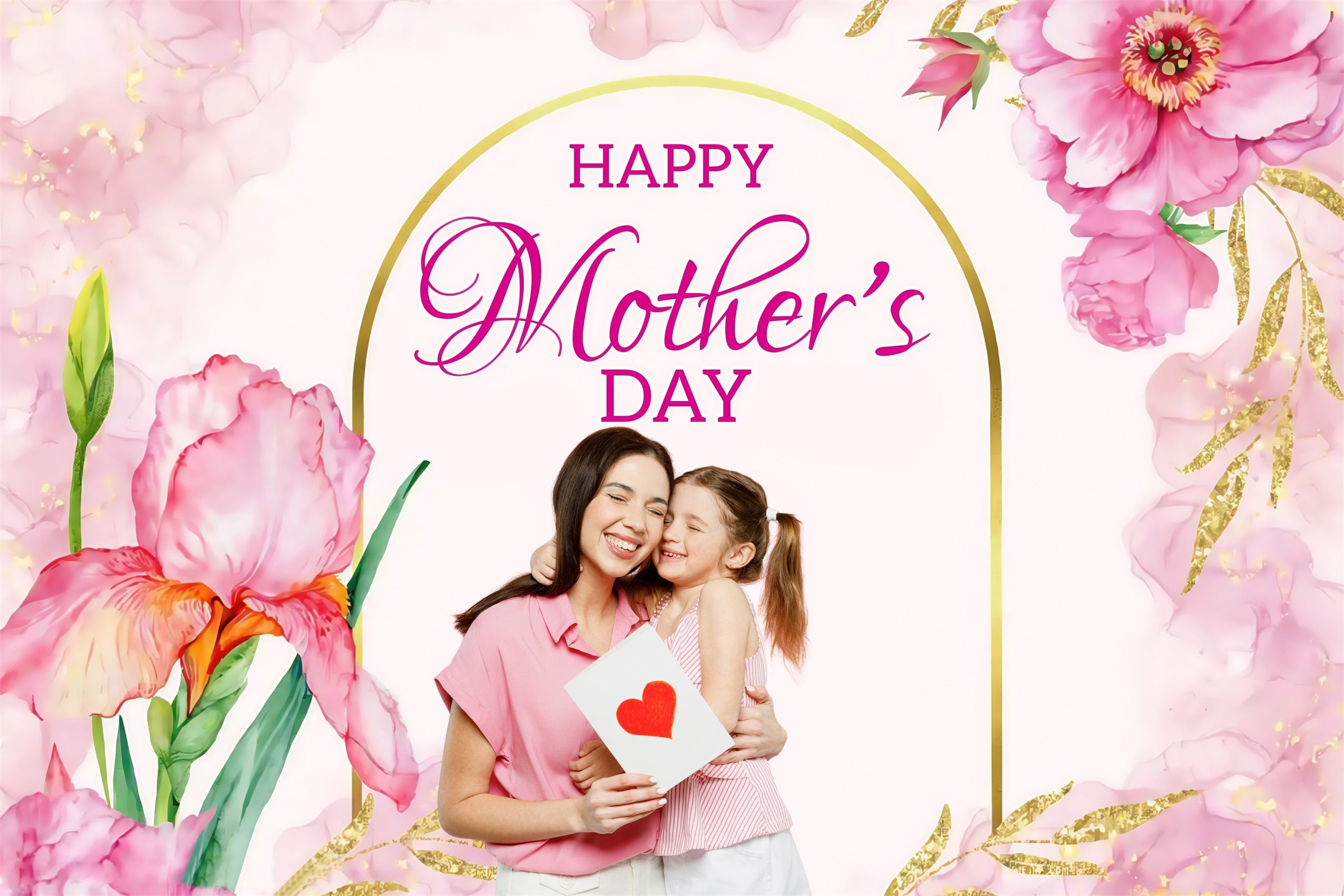 Toile de fond Fête des Mères Arche Dorée Fleurie Personnalisée MRR3-65