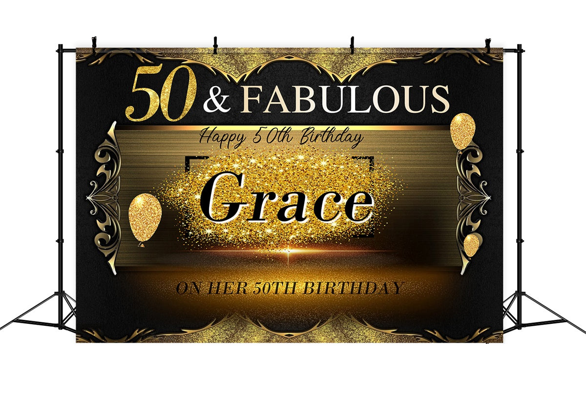 Toile de fond Anniversaire Personnalisable Paillettes Dorées 50ème MRR3-7