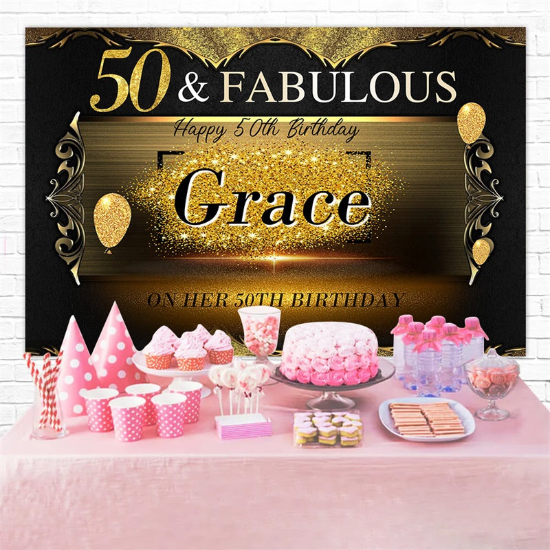 Toile de fond Anniversaire Personnalisable Paillettes Dorées 50ème MRR3-7