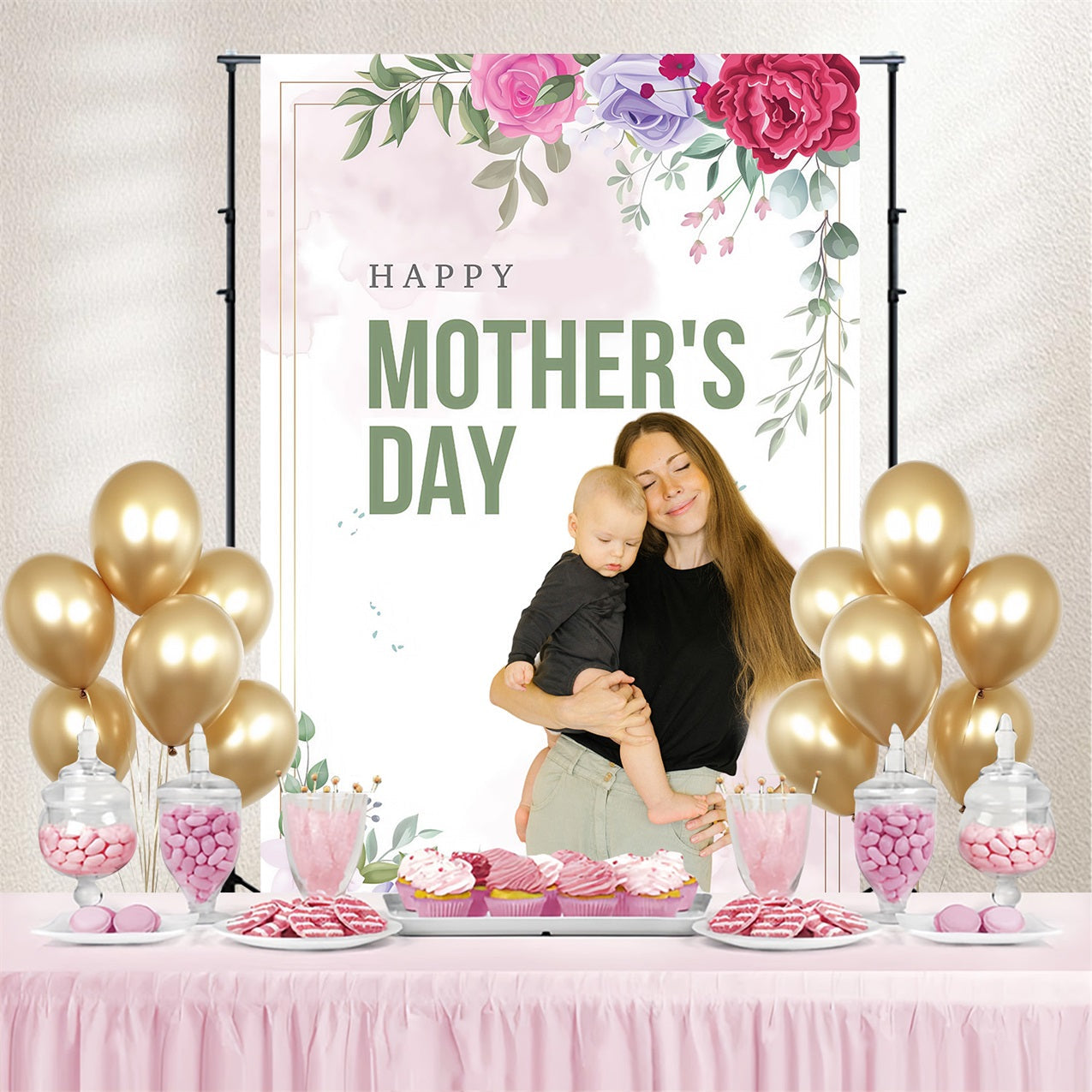 Toile de fond Fête des Mères Étreinte Florale Douce Personnalisée MRR3-75