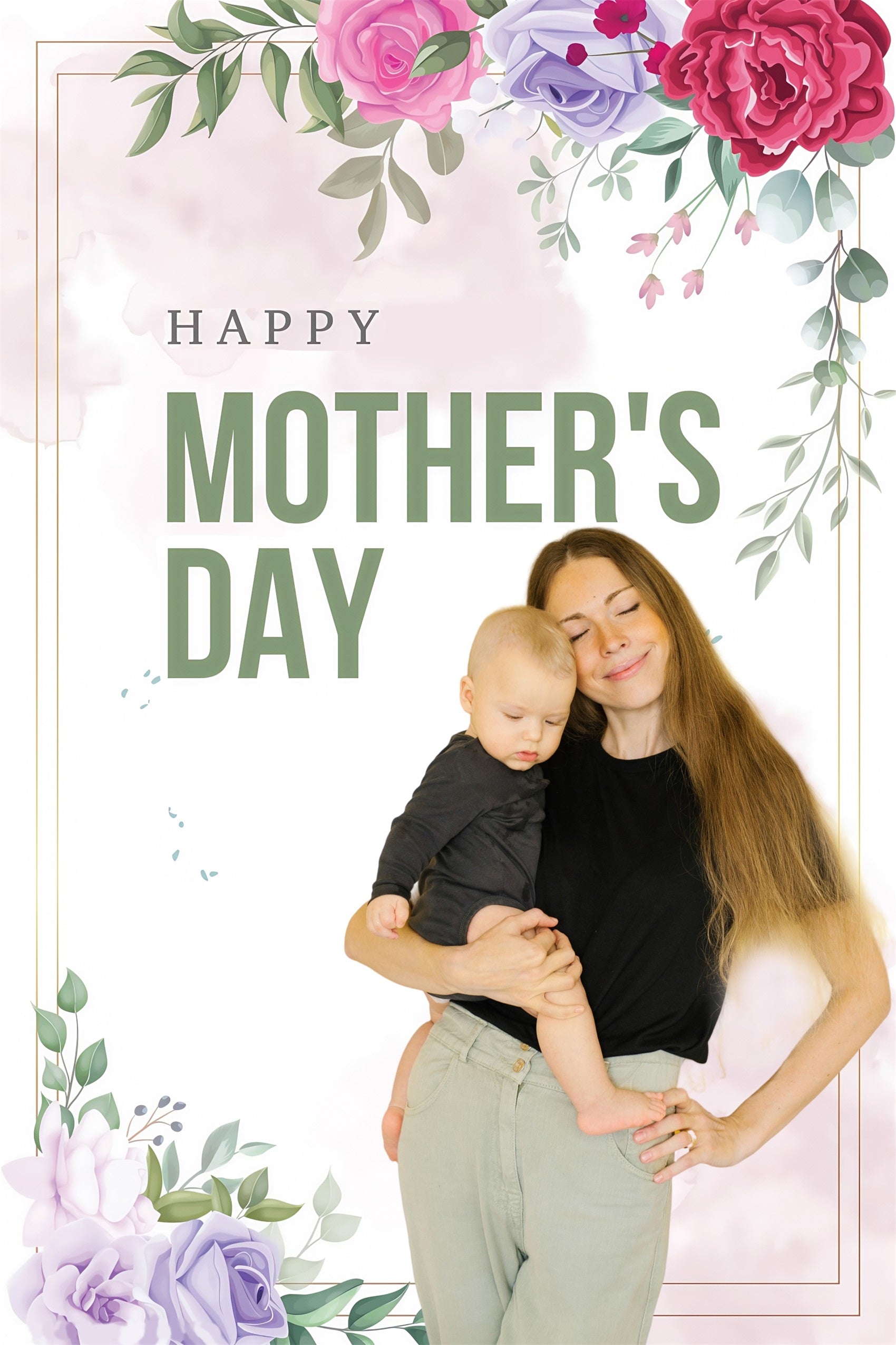 Toile de fond Fête des Mères Étreinte Florale Douce Personnalisée MRR3-75
