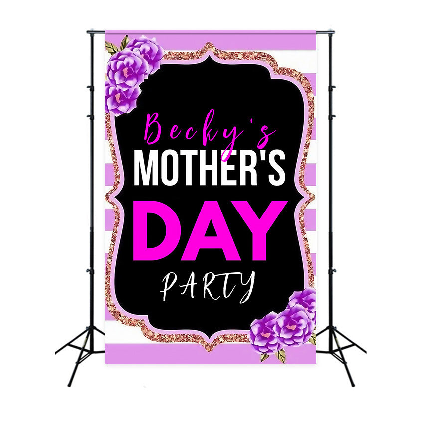 Toile de fond Fête des Mères Rayures Florales Scintillantes Personnalisée MRR3-76