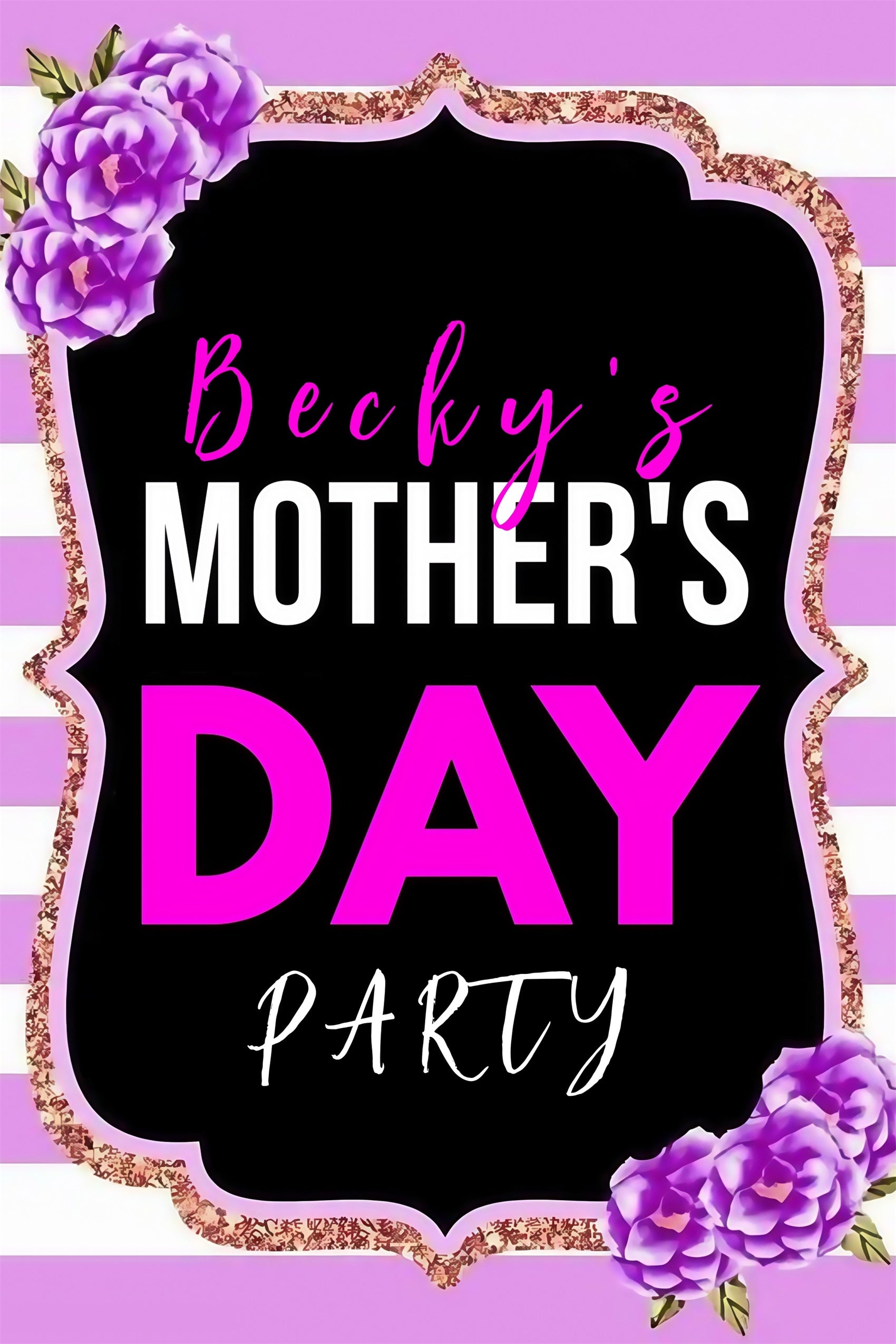 Toile de fond Fête des Mères Rayures Florales Scintillantes Personnalisée MRR3-76