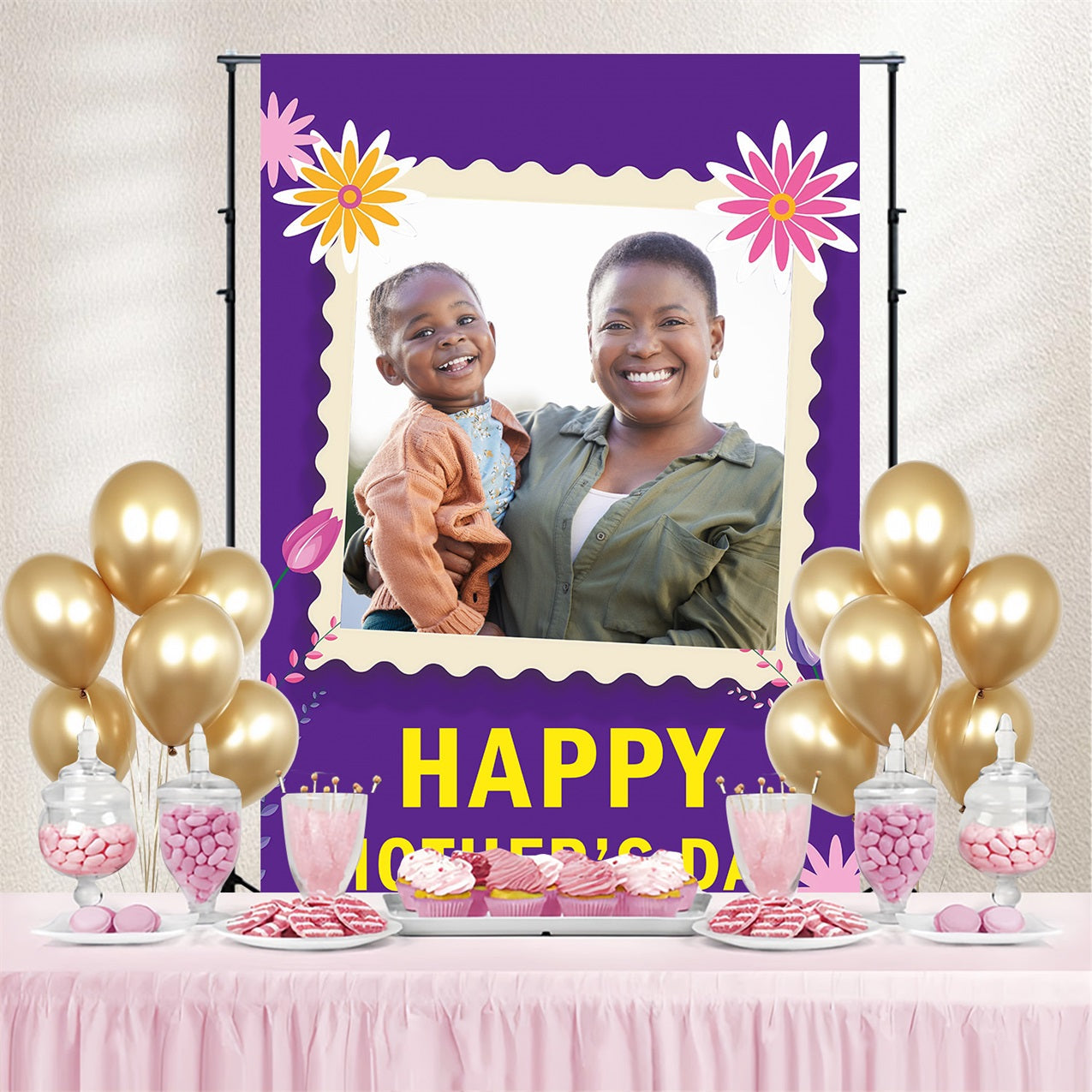 Toile de fond Fête des Mères Cadre Violet Joyeux Personnalisée MRR3-78
