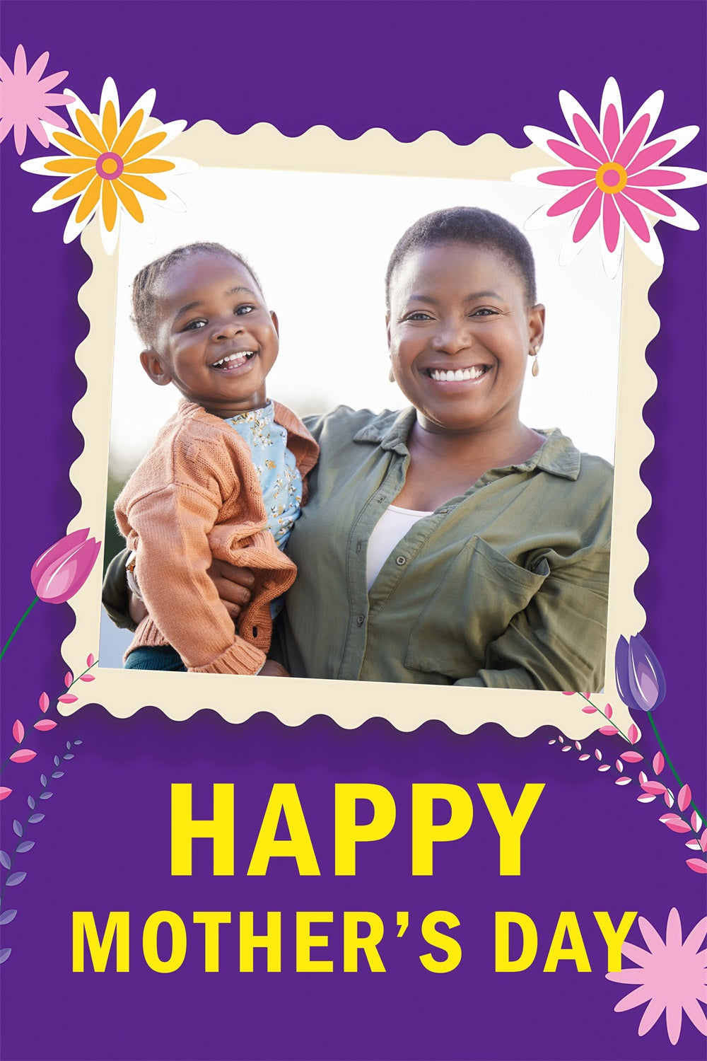 Toile de fond Fête des Mères Cadre Violet Joyeux Personnalisée MRR3-78