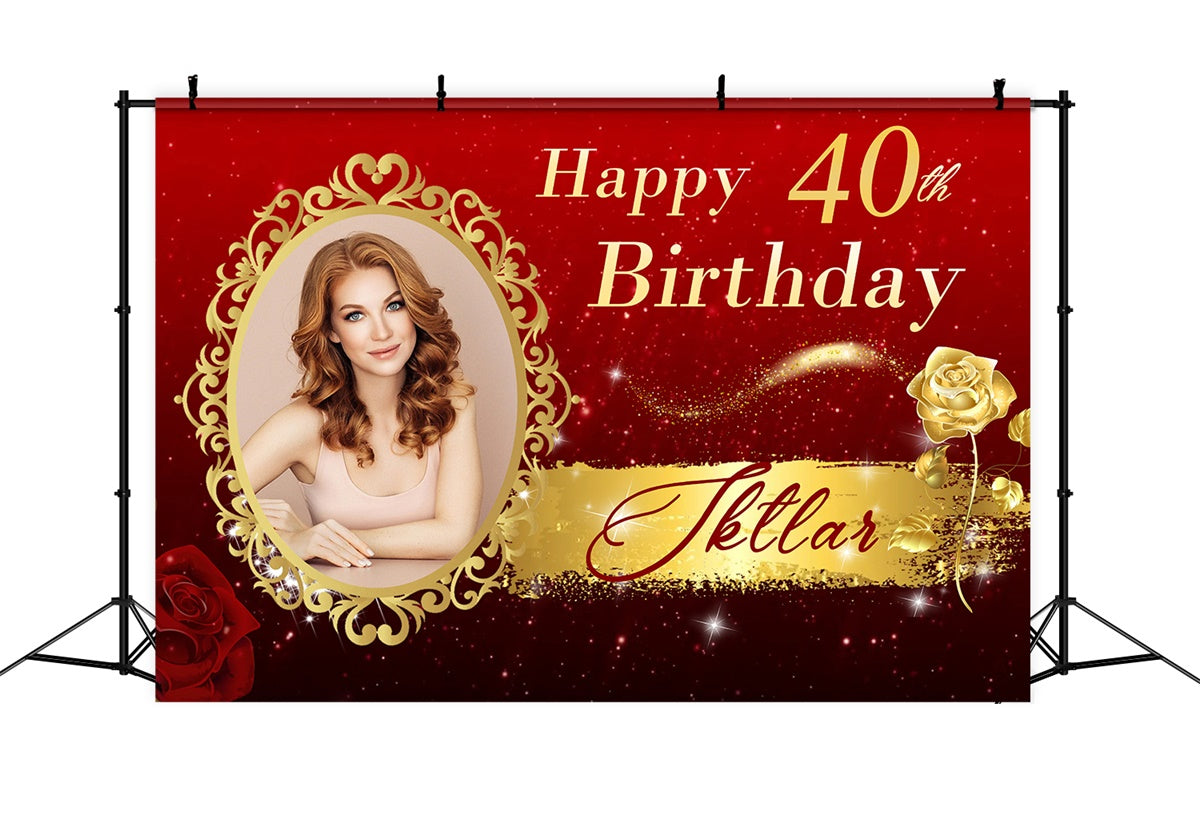 Toile de fond Photo Anniversaire Rose Doré 40ème MRR3-8