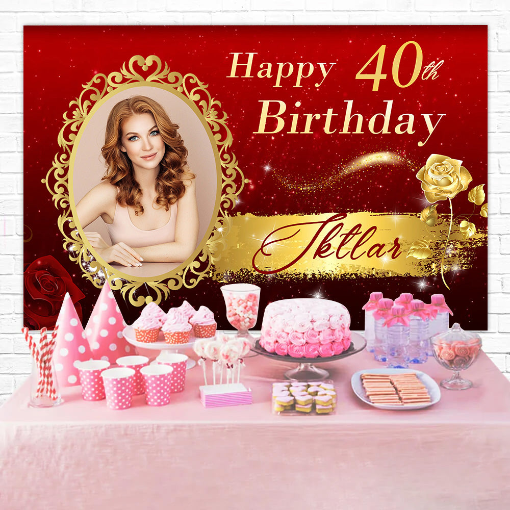 Toile de fond Photo Anniversaire Rose Doré 40ème MRR3-8