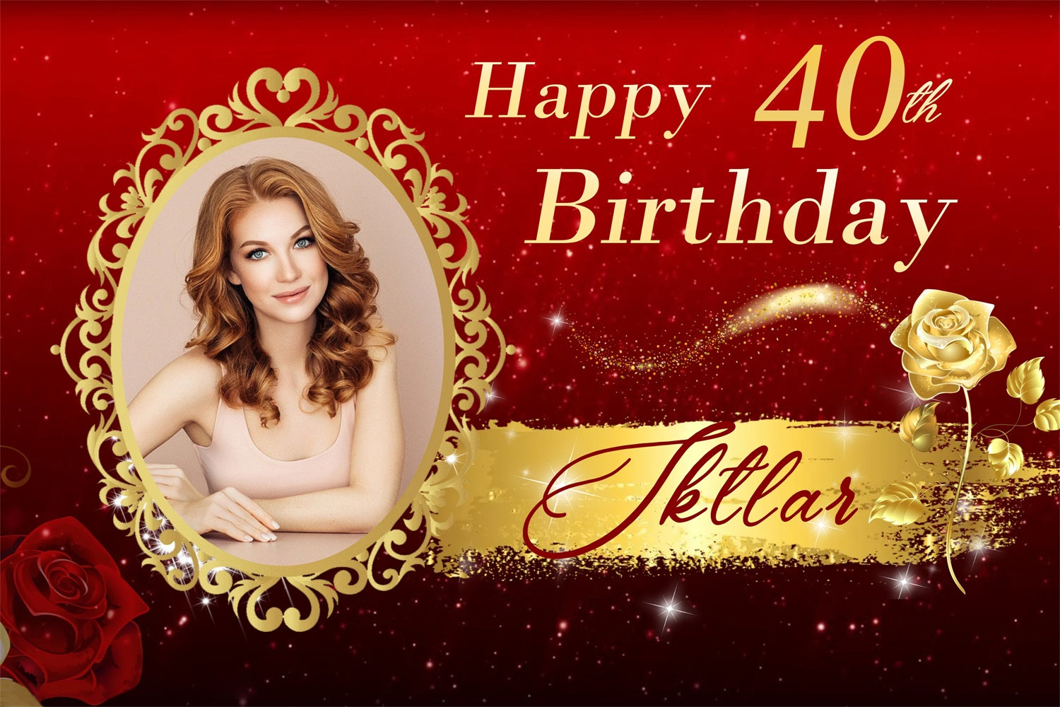 Toile de fond Photo Anniversaire Rose Doré 40ème MRR3-8