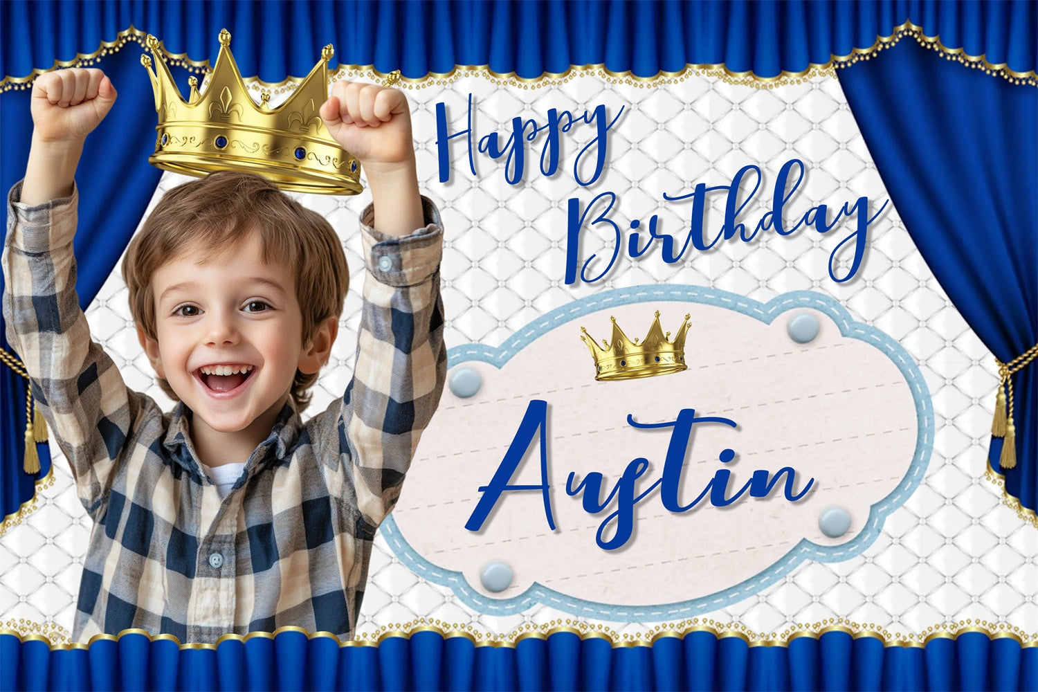Toile de fond Anniversaire Personnalisé Prince Bleu Royal MRR3-9