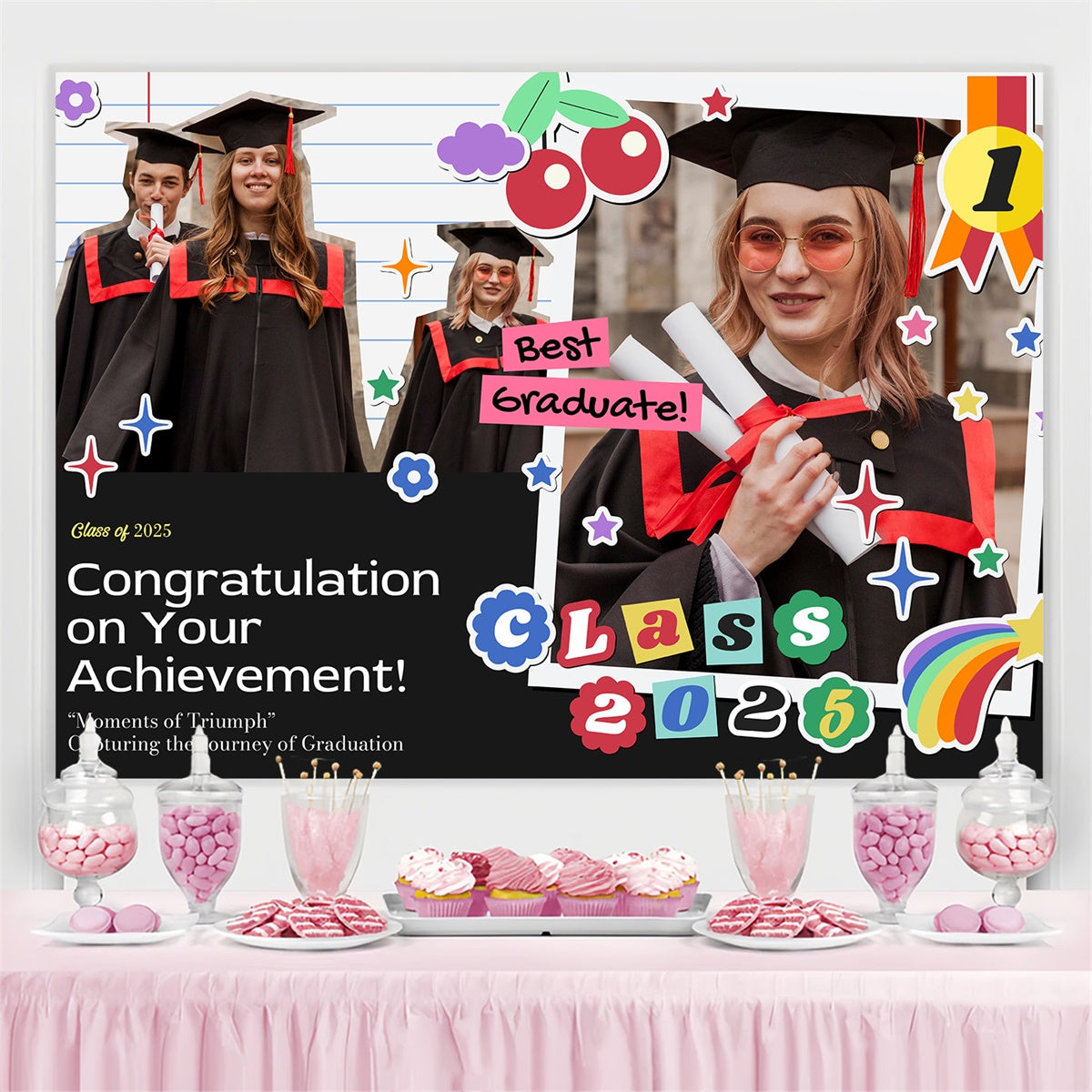Toile de fond de remise des diplômes Style Autocollants Mignon Personnalisée MRR4-15