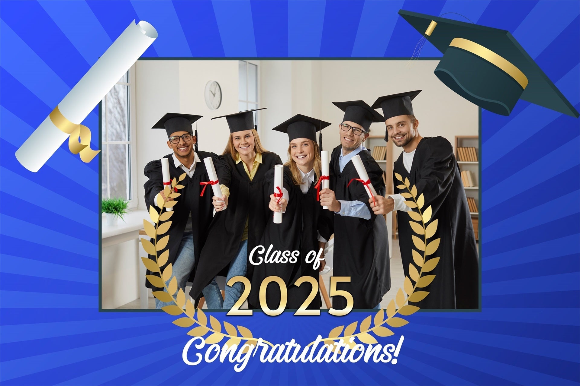 Toile de fond de remise des diplômes Laurier Bleu Personnalisée MRR4-16