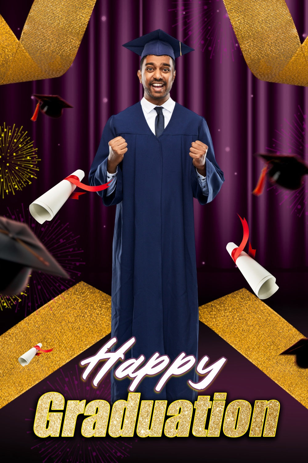 Toile de fond photo de graduation Idées Feux d'Artifice Brillants Célébration Personnalisée MRR4-49