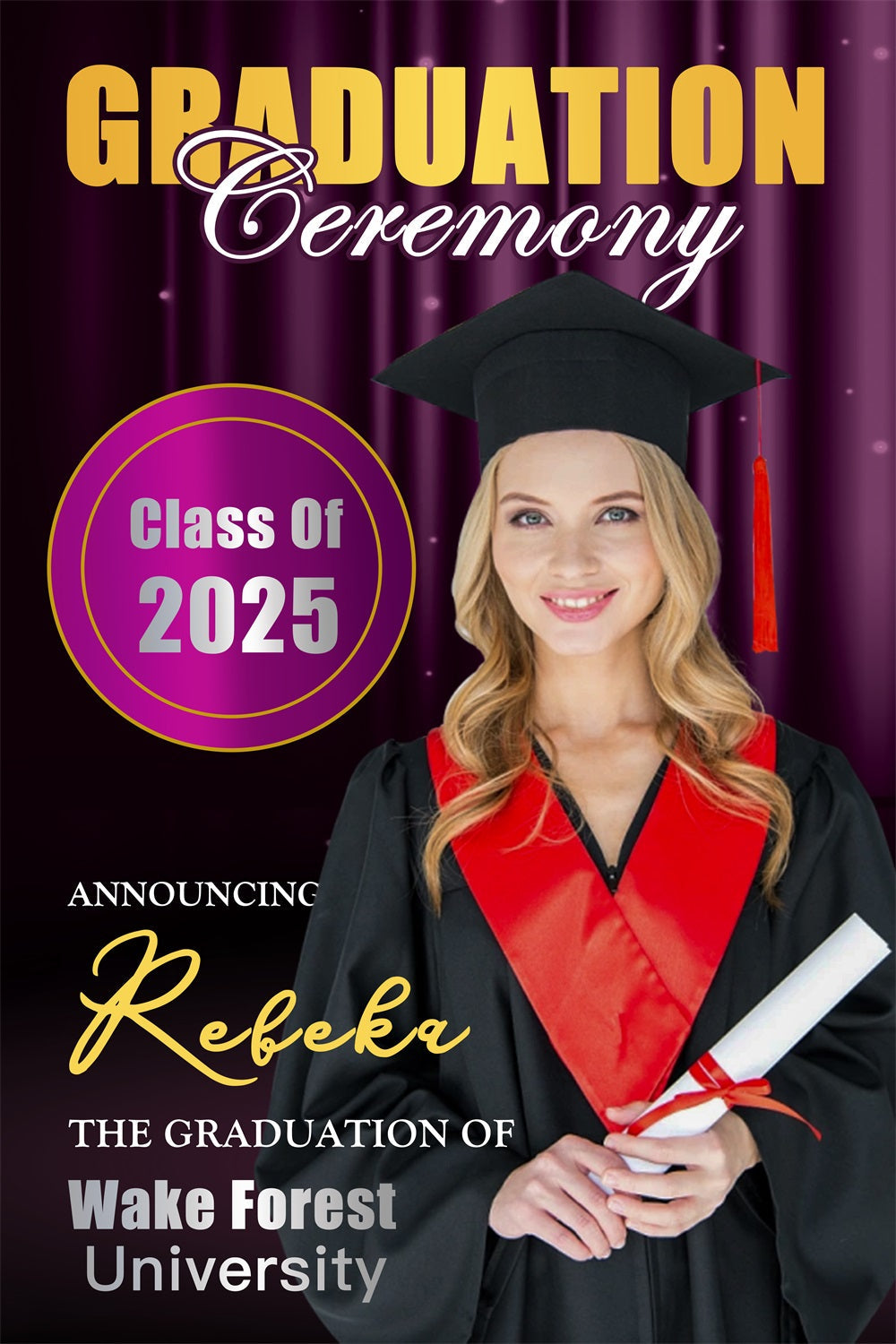 Toile de fond de graduation Séance Photo Lumières Violettes Scène Personnalisée MRR4-55