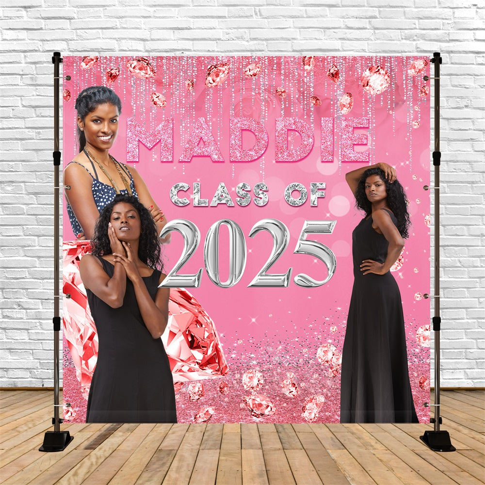Toile de Fond de Graduation 2025 Rose Étincelante Personnalisée MRR5-10