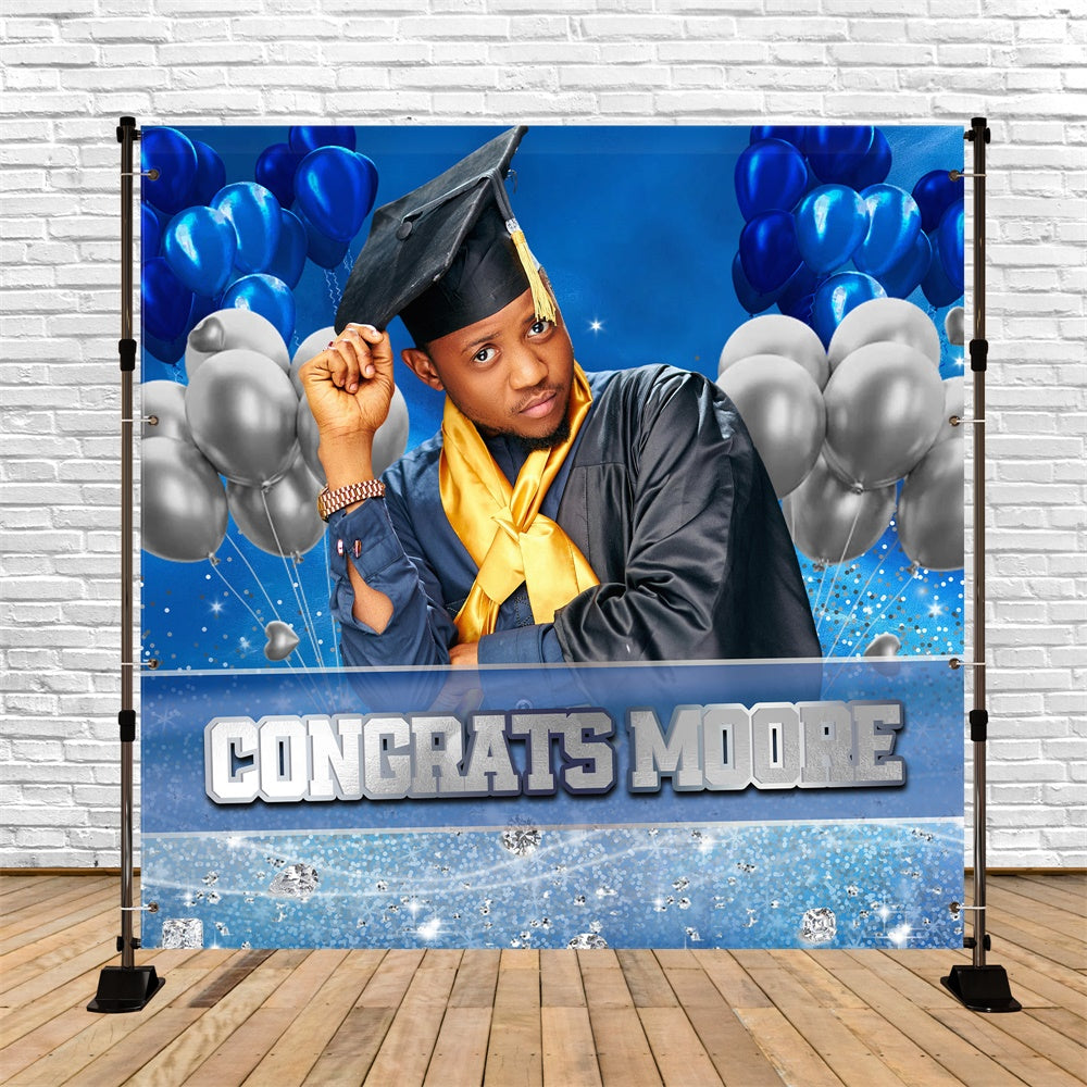 Toile de Fond de Graduation Ballon Brillant Bleu Marine Personnalisée MRR5-17