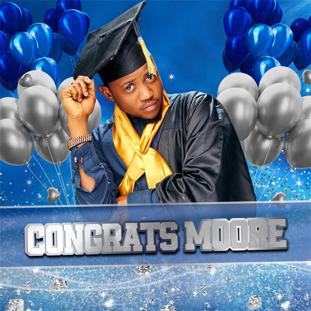 Toile de Fond de Graduation Ballon Brillant Bleu Marine Personnalisée MRR5-17