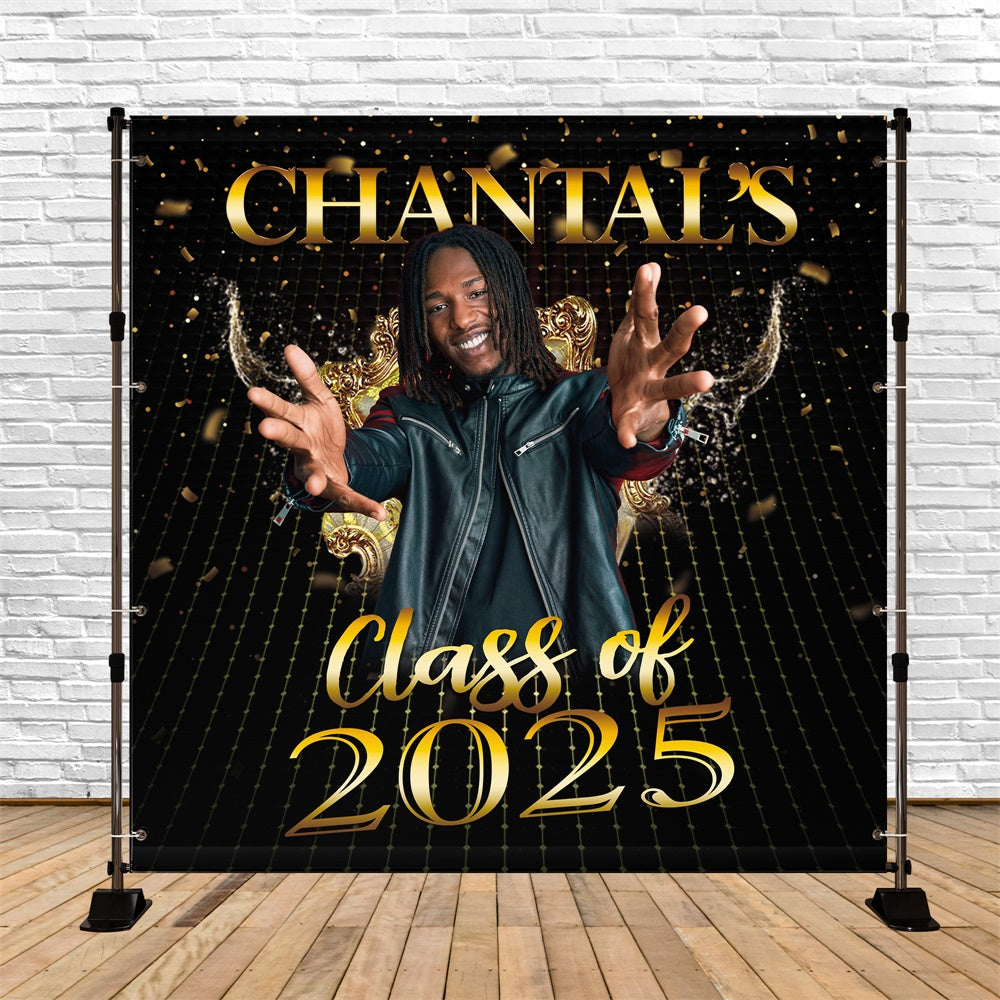 Toile de Fond de Graduation 2025 Confettis Dorés Personnalisée MRR5-28