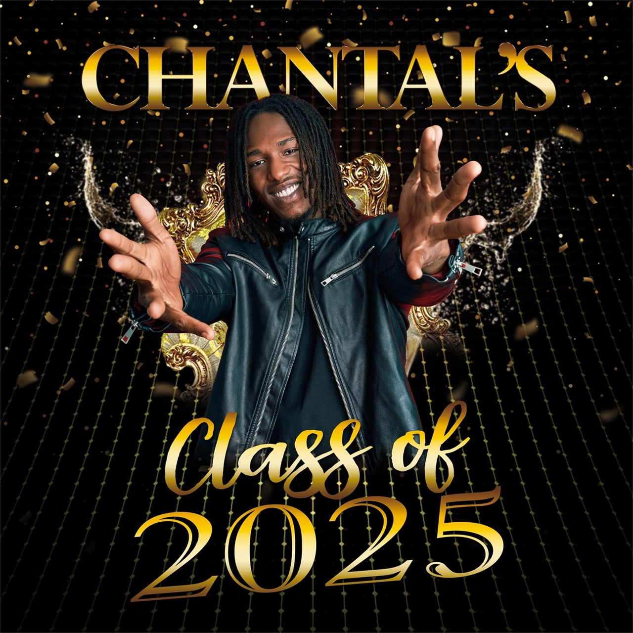 Toile de Fond de Graduation 2025 Confettis Dorés Personnalisée MRR5-28