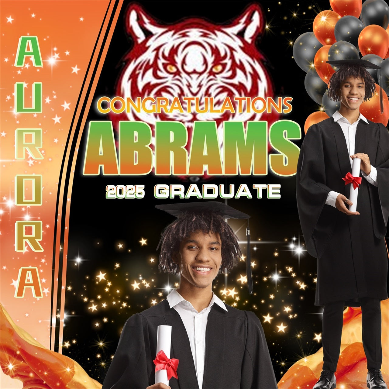 Toile de Fond de Graduation Étoiles Étincelantes Personnalisée MRR5-6