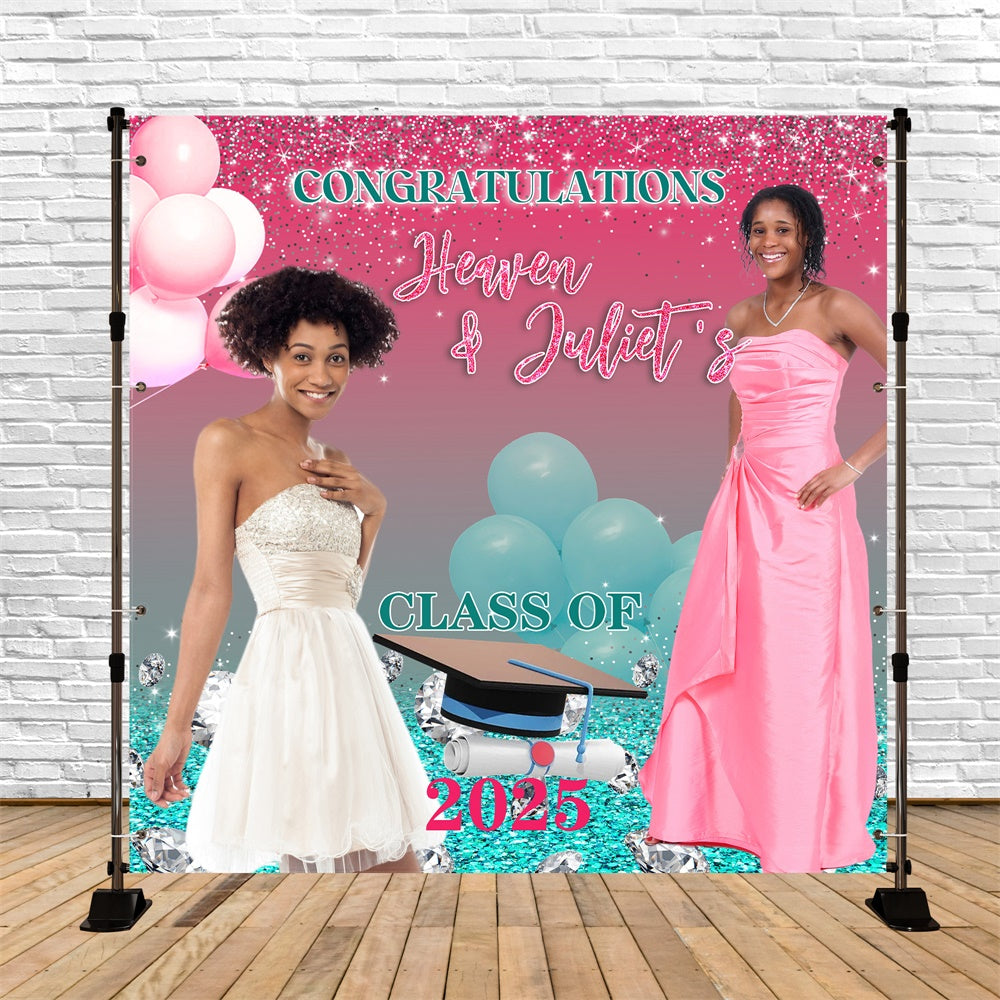 Toile de Fond de Graduation Paillettes Roses Personnalisée MRR5-7