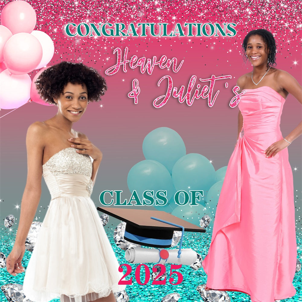 Toile de Fond de Graduation Paillettes Roses Personnalisée MRR5-7